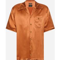 Dolce & Gabbana Beige Shirts Dolce & Gabbana Silk Satin Hawaiian Shirt With Metal Dg Logo Beige Silk