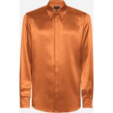 Dolce & Gabbana Beige Shirts Dolce & Gabbana Silk Satin Martini-Fit Shirt With Metal Dg Logo Beige Silk