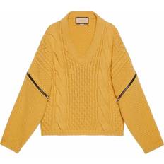 Gucci Sweaters Gucci V-neck Cable-knit Wool Jumper - Yellow