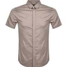 Armani Exchange Men Shirts Armani Exchange Slim Fit Short Sleeved Shirt - Brown