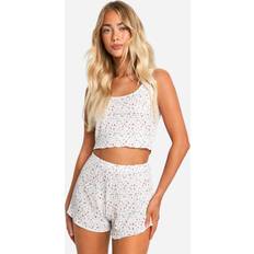 Breathable Sleepwear boohoo Ditsy Floral Tank Top And Short Pajama Set - White