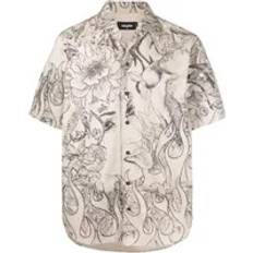DSquared2 Herr Skjortor DSquared2 Short Sleeve Cotton Shirt - Beige/Black Flower Print