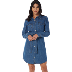 Wrangler Women Dresses Wrangler Western Denim Long Sleeve Shirt Dress - Mid Denim