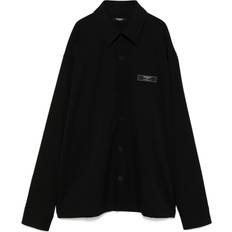 Balmain Skjorter Balmain Wool Shirt With Logo Label - Black