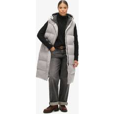 Superdry Women Vests Superdry Longline Hooded Padded Gilet - Light Grey/Flat Grey