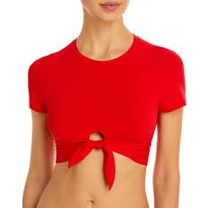 Swimwear Robin Piccone Ava Solid Cropped T-Shirt Bikini Top - Fiery Red