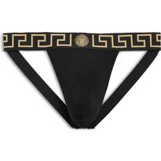 Versace Men Men's Underwear Versace Cotton Stretch Greca Border Jockstrap - Black/Gold