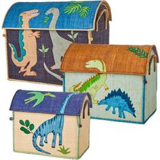 Rice Dinosaur Theme Raffia Kurvehus til Opbevaring 3-pak