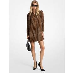 Michael Kors MK Pleated Cheetah Print Georgette Dress - Brown