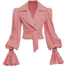 Balmain Blouses Balmain Balloon-Sleeve Gingham Blouse