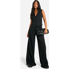 Pleats Clothing boohoo Womens Tall Pleat Detail Wide Leg Trouser - Black
