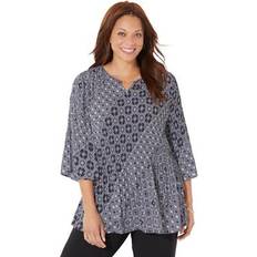 Catherines Plus Size Affinity Chain Pleated Blouse - Black/White Tile Print