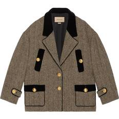 Gucci Women Coats Gucci Herringbone Single-Breasted Coat - Brown