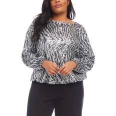 Karen Kane Plus Sequin Zebra Blouse - Black