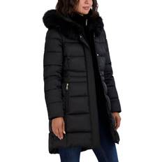 Tahari Dana Hooded Faux Fur Trim Puffer Coat - Black