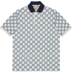 Gucci Men Polo Shirts Gucci GG Stretch Cotton Polo - White/Blue