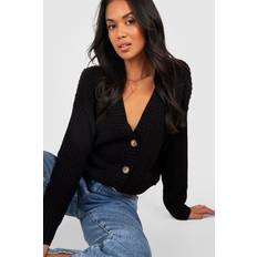 L Cardigans boohoo Womens Chunky Knit Cropped Cardigan - Black