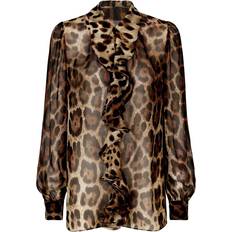 Dolce & Gabbana Beige Blouses Dolce & Gabbana Leopard-Print Silk Blouse Brown