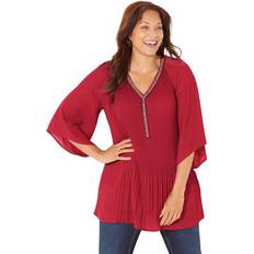 Catherines Plus Size Bejeweled Pleated Blouse - Classic Red