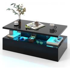 Led coffee table Costway High Gloss LED Black Coffee Table 60x110cm