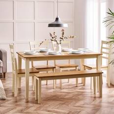 Rectangular Dining Tables Furniturebox UK Salcombe Large Rectangular Cream/Pale Oak Dining Table 90x150cm 5pcs