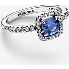 Grey - Women Rings Pandora Sparkling Square Blue Halo Ring - Sterling Silver/Mixed Stone/Blue