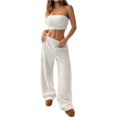 Shein Women's Casual Solid Fleece Crop Top and Pants Two Piece Set Fall/Winter