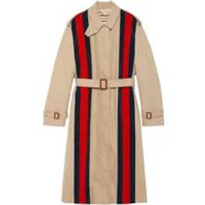 Gucci Women Outerwear Gucci Web Detail Cotton Trench Coat - Brown