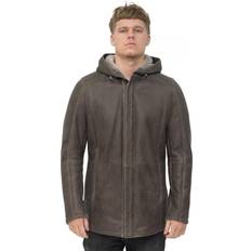 Brown - Men Coats Infinity Leather Sheepskin Hooded Parka Coat - Brown