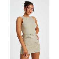 XS Skirts Quiz Stone Round Neck Skort Playsuit - Natural