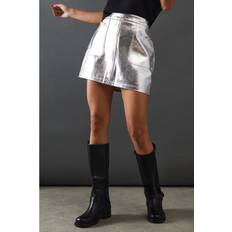 Short Skirts - Silver Warehouse Metallic Five Pocket Mini Skirt - Silver