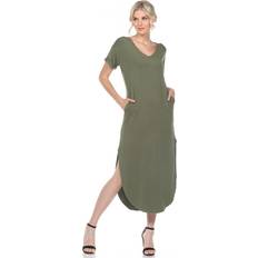 White Mark Short Sleeve V-Neck Maxi Dress - Olive
