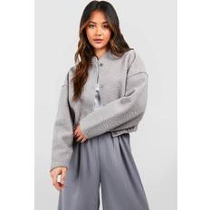 Women - Wool Jackets boohoo Oversized Crop Wool Look Bomber Jacket - Grey