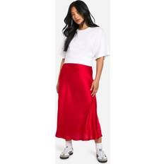 boohoo Womens Petite Satin Slip Midaxi Skirt - Red