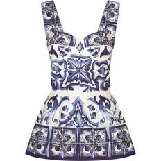 Dolce & Gabbana Blue Blouses Dolce & Gabbana Majolica-Print Cotton Peplum Blouse Blue