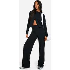 boohoo Tall Crinkle Cardigan Wide Leg Trouser - Black