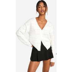 Boohoo XL Cardigans boohoo Soft Knitted Pointelle Cardigan - White