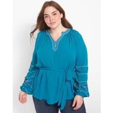 Lane Bryant Classic Long Sleeve Belted Blouse - Tahitian Tide