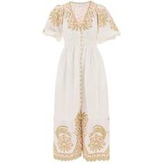 Zimmermann Waverly White Linen Embroidered Midi Dress - White