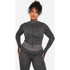Boohoo Women Jackets boohoo Plus Leopard Print Seamless Zip Jacket - Grey