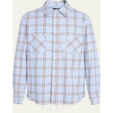 Amiri Shirts Amiri Plaid Flannel Shotgun Button-Down Shirt - Sea Blue