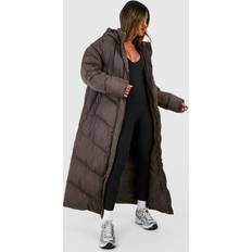 Women Coats boohoo Hooded Quilt Detail Maxi Puffer - Brown