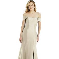 Alfred Sung Off-the-Shoulder Bow-Back Satin Trumpet Gown - Grey