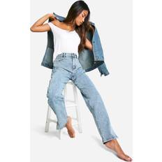 Boohoo Clothing boohoo Basics High Waisted Split Hem Straight Leg Jeans - Blue