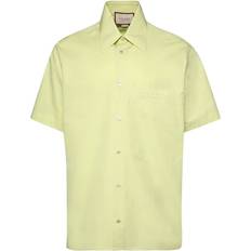 Gucci Men Shirts Gucci Logo Embroidered Cotton Shirt - Green