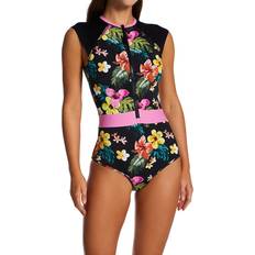 Microfiber Swimwear Body Glove Tropical Island Swimsuit - Black