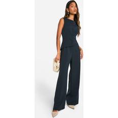Blue - Women Jumpsuits & Overalls boohoo Womens Waistcoat Wide Leg Jumpsuit - Navy