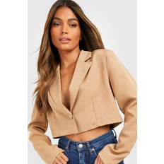 Beige Blazers boohoo Womens Basic Woven Relaxed Fit Crop Blazer - Beige