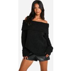 M Jumpers boohoo Petite Boucle Bardot Jumper - Black
