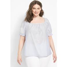 Lane Bryant Classic Short-Sleeve Square-Neck Blouse - Blue/White Stripe